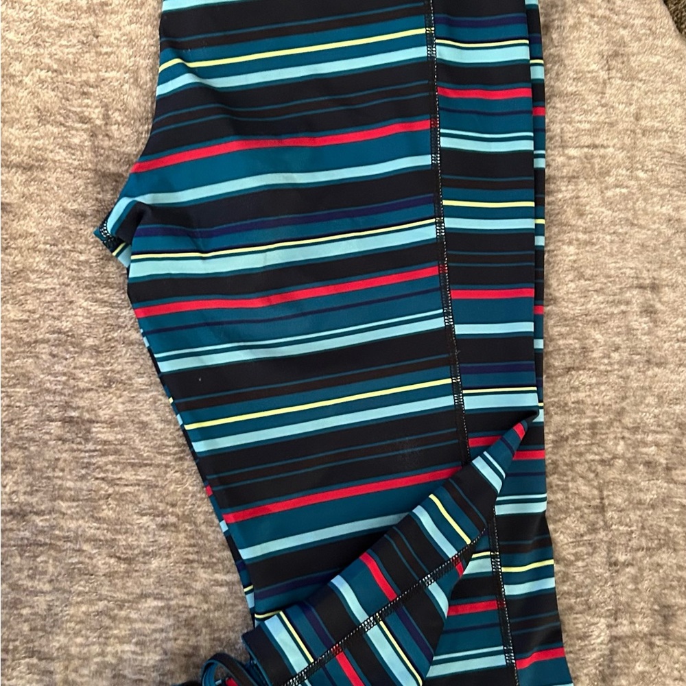 Joe Fresh Active Wear- Large Cropped Multi Stripped Active Leggings.